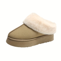 Women's Fluffy Platform Ankle Boots Plush Lined Slip On Shoes