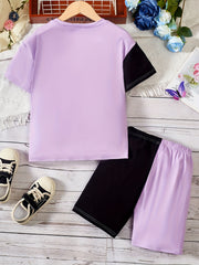 Girl's Butterfly Graphic Tee Top & Shorts Set