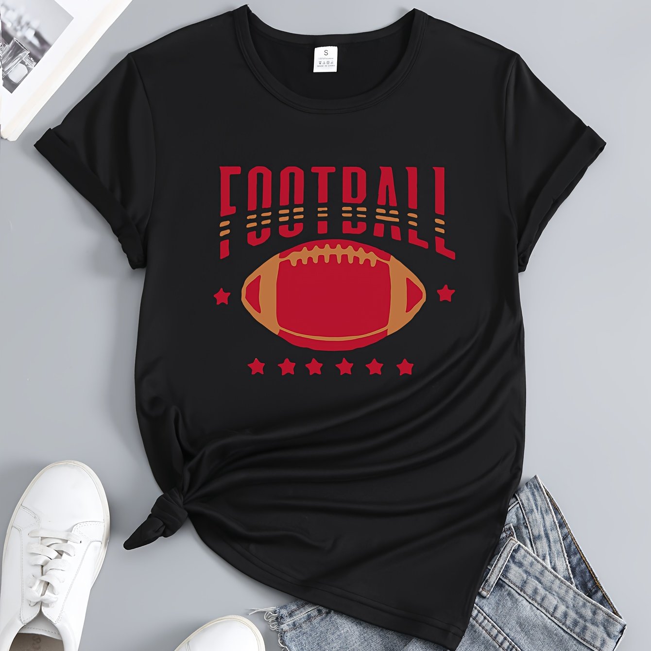 Women's Football Graphic Short Sleeve Sports T shirt