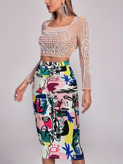 Graffiti Print High Waist Bodycon Skirt for Women