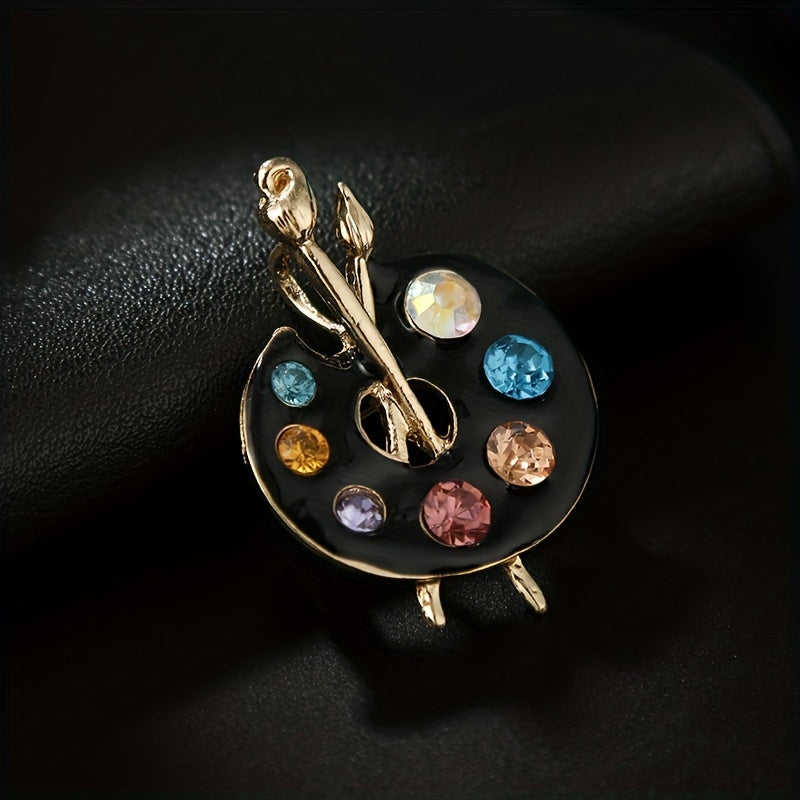 Colorful Soft Enamel Draw Palette Brooch Rhinestone Pin
