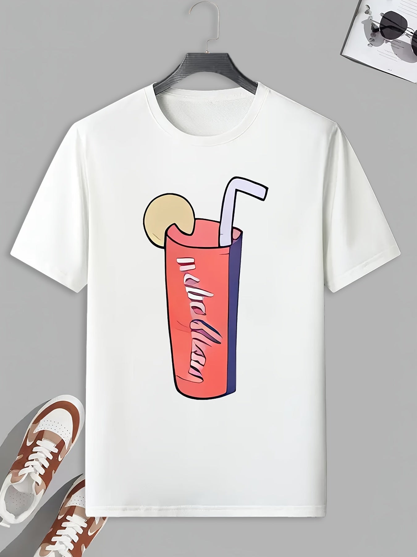 Men's Cartoon Drink Pattern T shirt Active Slightly Stretch Breathable Tee