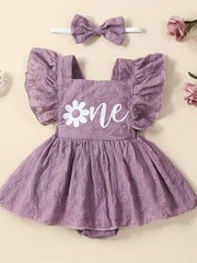 Baby Girls Flutter Sleeve Pleated Dress Summer Flower Letter Graphic Dress