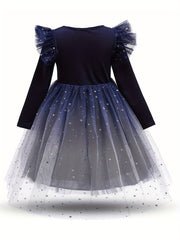 Girls' Starry Sky Princess Dress Long Sleeve Fairy Dress Christmas Tutu