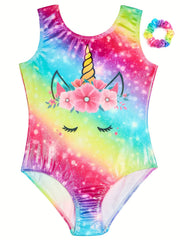Girls Unicorn Print Ballet Leotard for Gymnastics - Comfy & Stretchy
