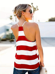 Striped Print V Neck Cami Top Sleeveless Loose Fit