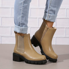 Women's Chunky Chelsea Boots Round Toe Zipper Short Boots Combat Boots