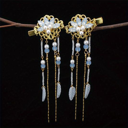 Chinese Style Flower Hair Clip Faux Pearl Floral Hair Accessory