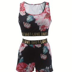 Floral Print Two Piece Set Crop Top & Shorts Outfit