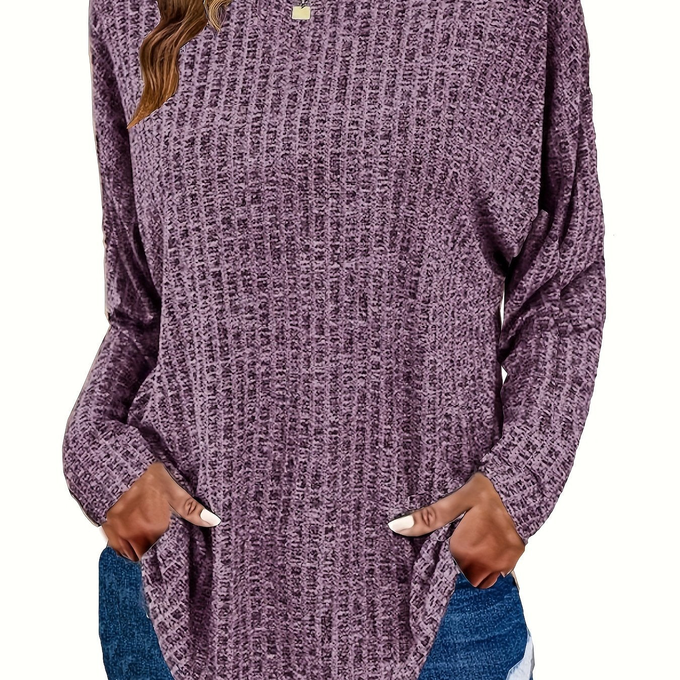 Solid Ribbed Long Sleeve Knit Top