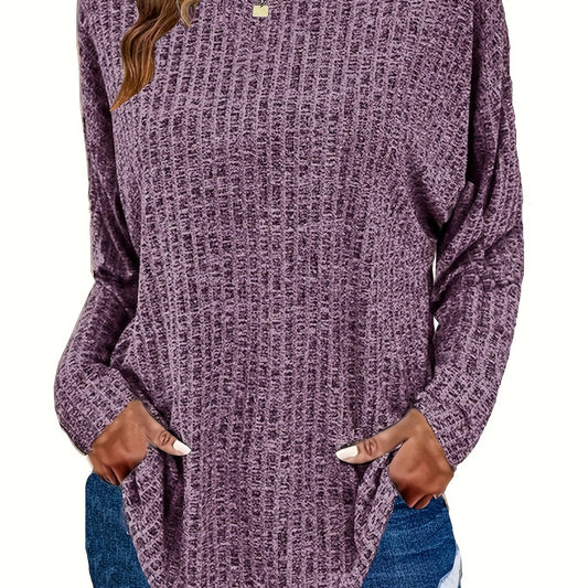 Solid Ribbed Long Sleeve Knit Top