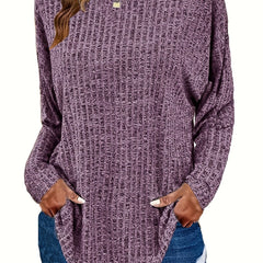 Solid Ribbed Long Sleeve Knit Top