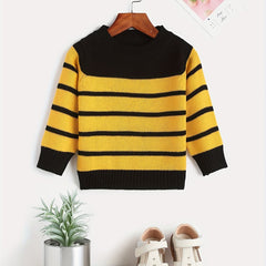 Block Striped Crew Neck Girls Knit Pullover Top Kids Sweater