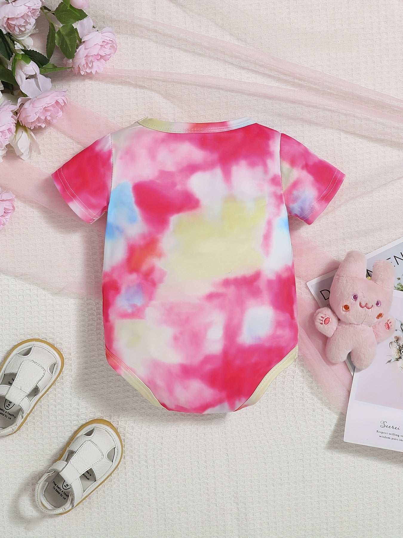 Baby's Striped Romper with Letter Graphics - Short Sleeve Onesie