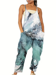 Women's Plus Floral Print V Neck Cami Jumpsuit