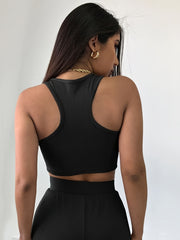 Solid Two piece Set Crop Tank Top & Shorts Outfit Women's Clothing