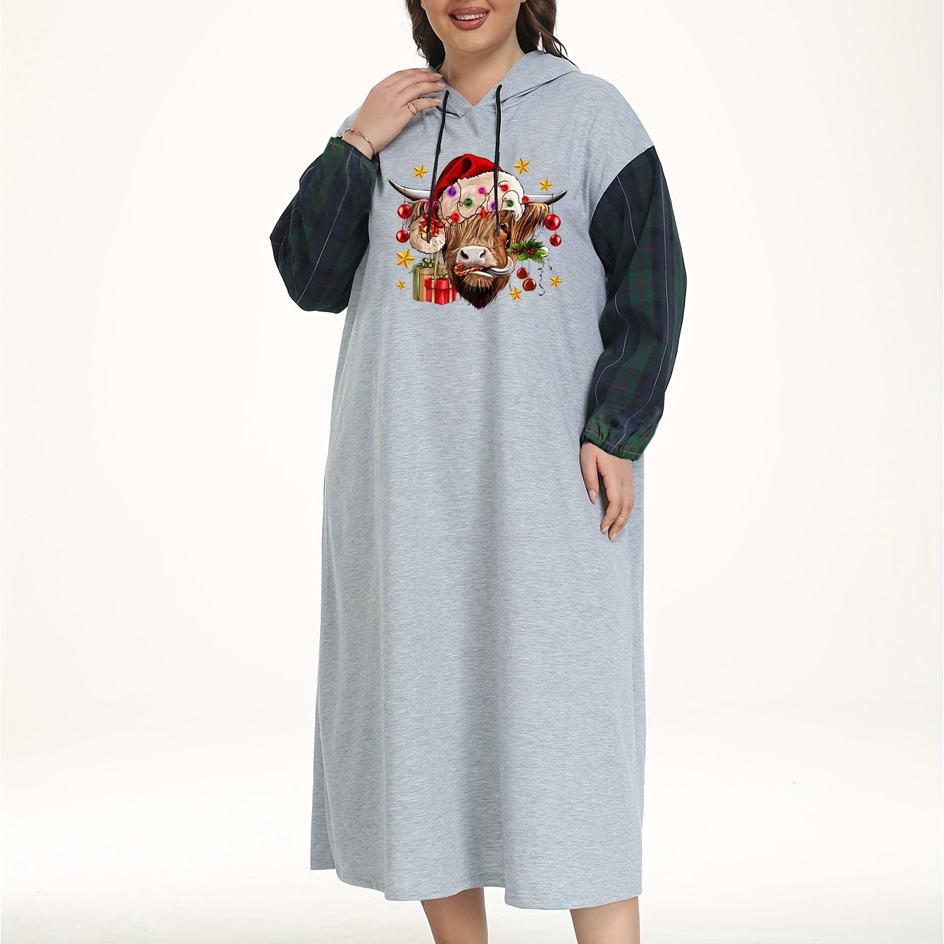 Christmas Loungewear Dress with Cow Print Raglan Sleeves