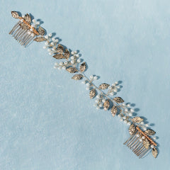 Faux Pearl & Leaf Hair Comb Bridal Wedding Headwear