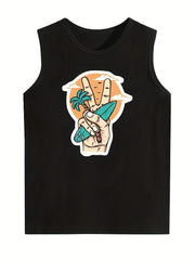 Boys Funny Gesture Print Sport Tank Top for Kids