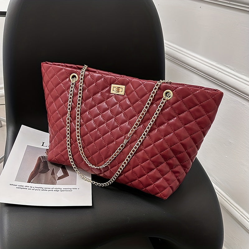 Women's Quilted Shoulder Bag Turn Lock Chain Bag