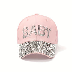 Rhinestone BABY Decor Baseball Cap Washed Distressed Sunshade Dad Hat