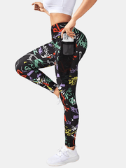 High Rise Graffiti Print Sports Leggings