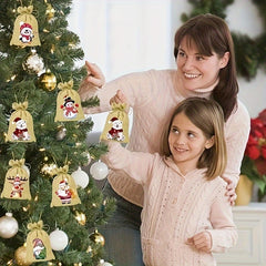 10pcs Christmas Burlap Gift Bags with Drawstring Xmas Party Favors Sacks