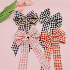Plaid Streamer Bow Hair Clip Embroidery Sweet Headwear