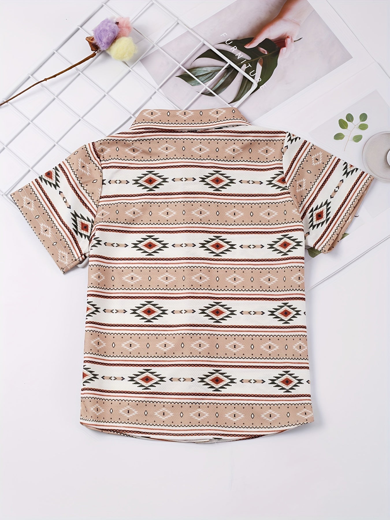 Boys Geometric Striped Shirt Casual Summer Kids Clothes