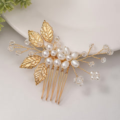 Golden Leaf Pearl Hair Pin Floral Wedding Hair Accessories