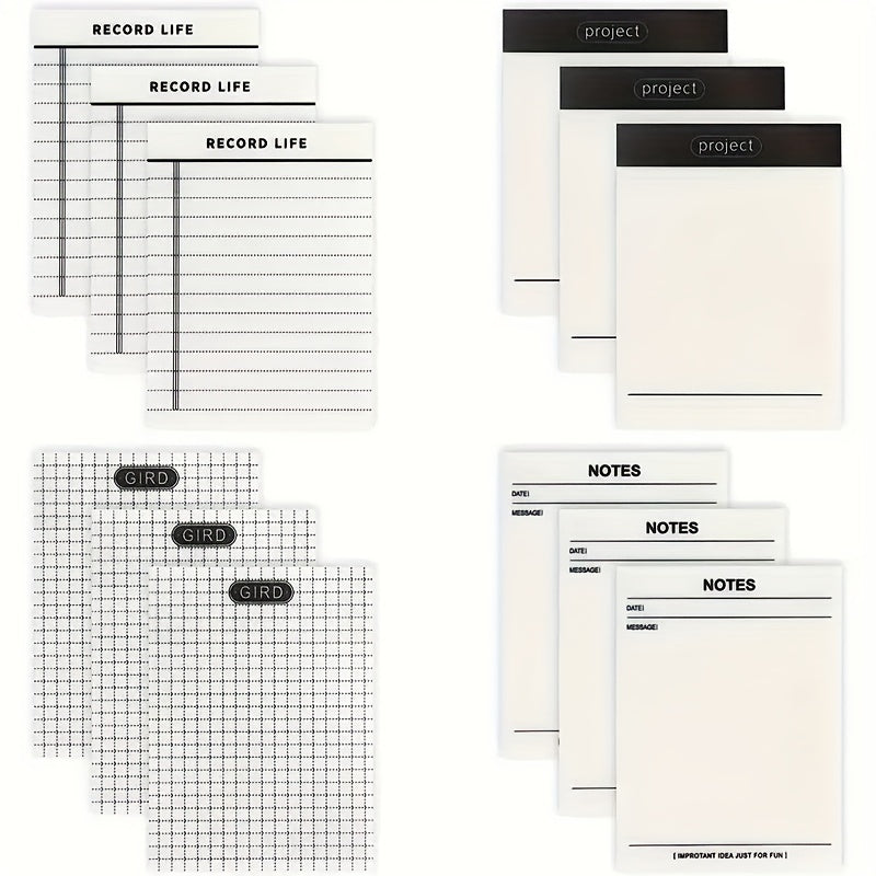 50 Sheets Transparent Sticky Notes Lined & Grid Clear Memo Pads Self Adhesive