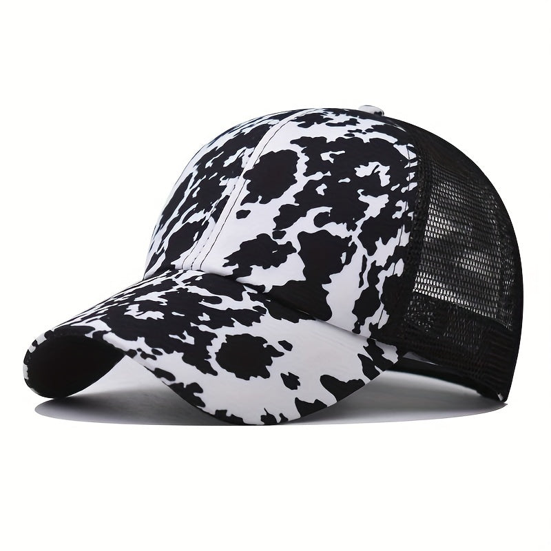 Leopard Cow Pattern Print Trucker Hat Mesh Baseball Cap Adjustable Dad Hat