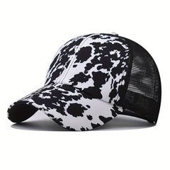 Leopard Cow Pattern Print Trucker Hat Mesh Baseball Cap Adjustable Dad Hat