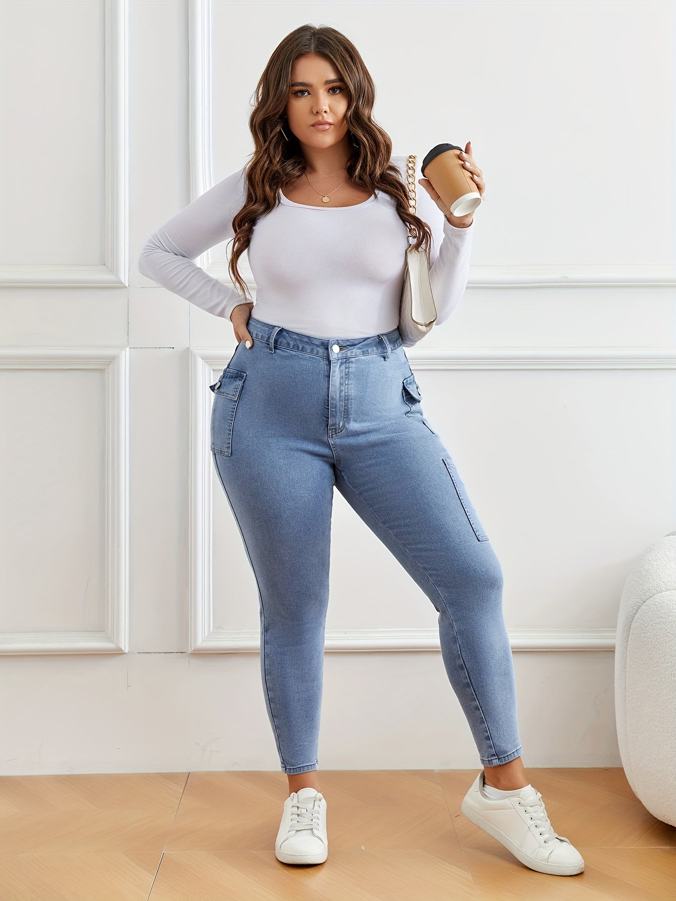 High Rise Stretch Jeans With Pockets