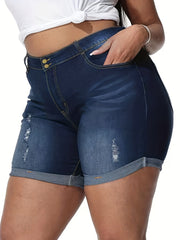 Ripped High Rise Denim Shorts