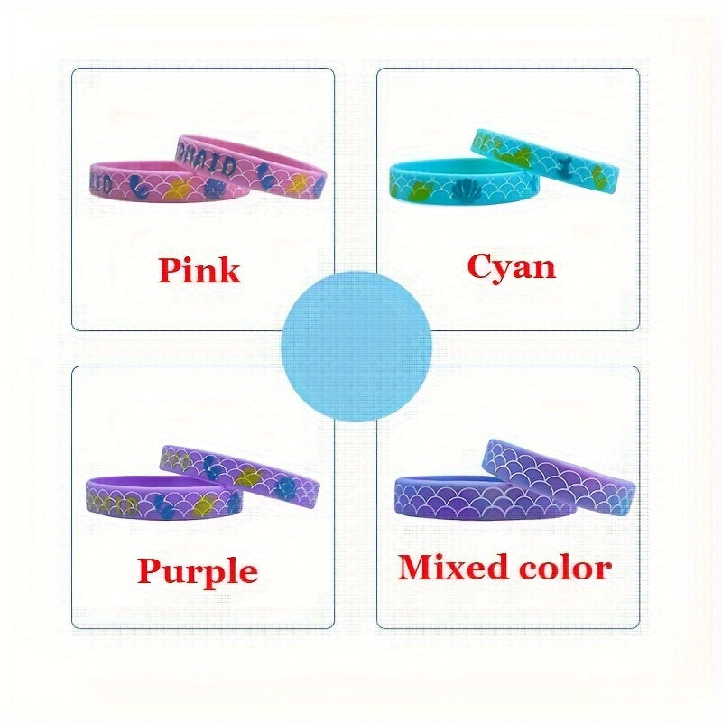 4 Pcs Mermaid Underwater Party Silicone Bracelet Pack