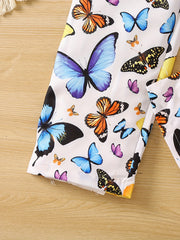 Toddler Girls Butterfly Graphic Belted Cami Rompers Wide Leg Jumpsuits