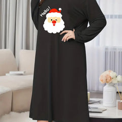 Christmas Nightdress Women's Plus Cartoon Santa Claus Print