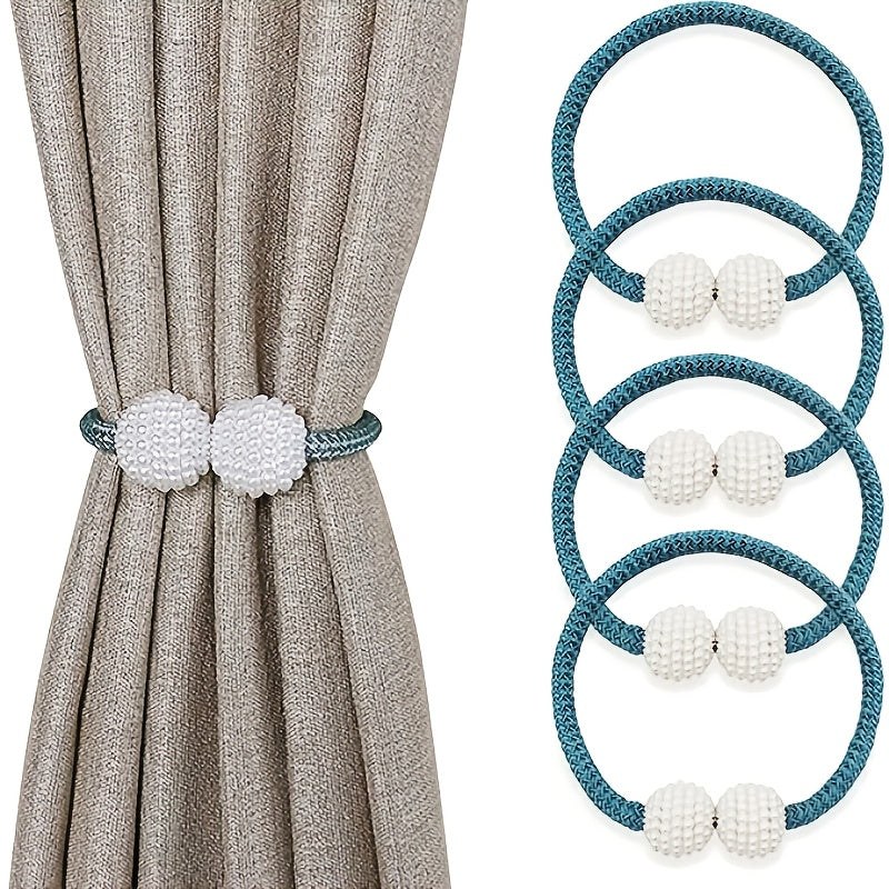 2pcs Faux Pearl Curtain Tiebacks for Blackout & Sheer Windows