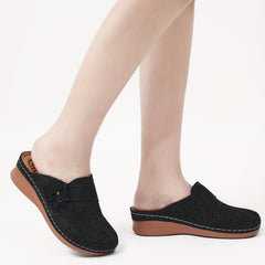 Women's Massage Wedge Mules Perforated Flower Decor Sandals