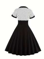 Women's Plus Colorblock Polka Dot Print Sweetheart Neck A line Occasion Dress