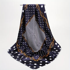 Polka Dot Print Square Scarf Chain Pattern Satin Vintage Bandana Shawl Silk