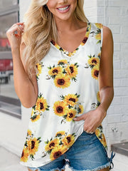Sunflower Print V Neck Tank Top Summer Sleeveless Casual Women's Clothing
