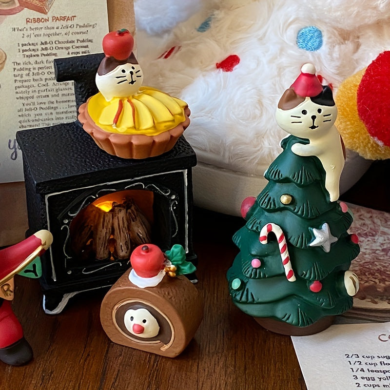 Christmas Cat Tree Cake Bear Resin Ornament Home Decor