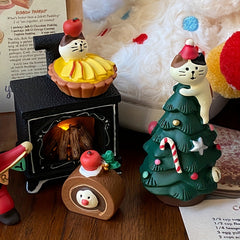 Christmas Cat Tree Cake Bear Resin Ornament Home Decor