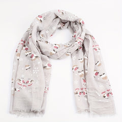 Bird Snowflake Print Scarf Warm Long Shawl for Women