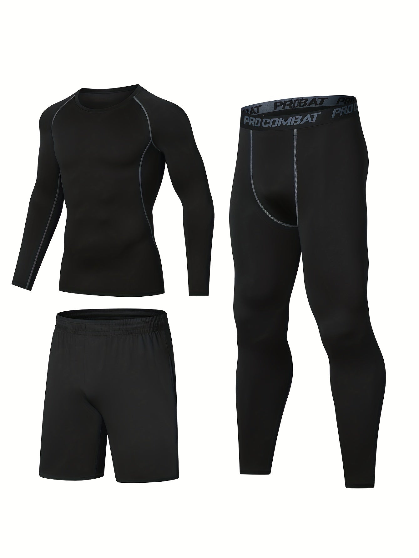 Men's Stretch Slim Fit Gym Outfit Set Long Sleeve T shirt And Shorts Legging Set