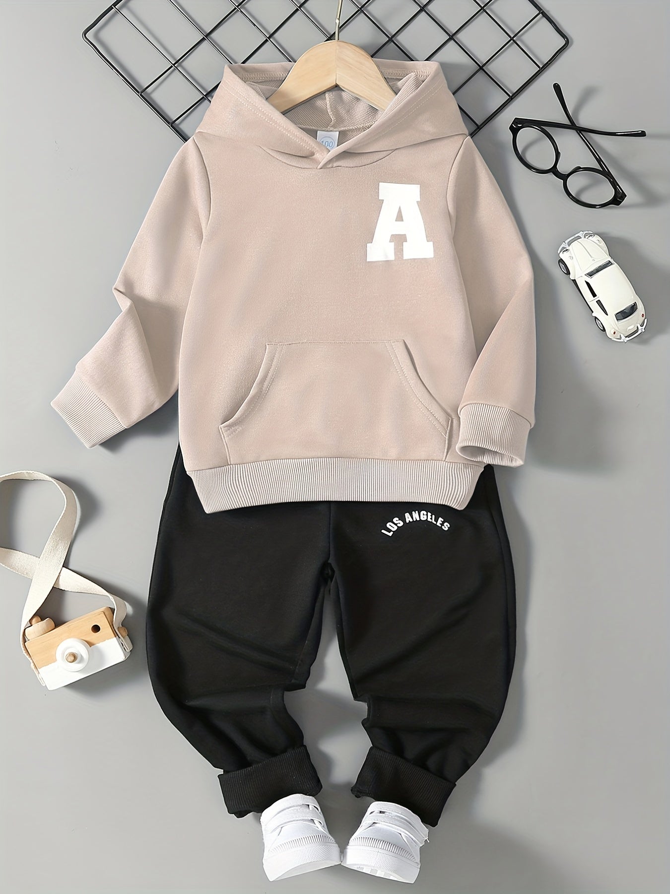Boy's 2pcs Hoodie & Sweatpants Set Letter A Print Top Casual Outfits