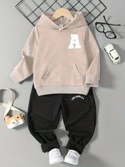 Boy's 2pcs Hoodie & Sweatpants Set Letter A Print Top Casual Outfits