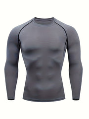Men's Compression Long Sleeve T-Shirt High Stretch Crew Neck - Fitness Training